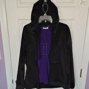 Soft Black Women's Hooded Jacket With Elegant Purple Shirt Included.